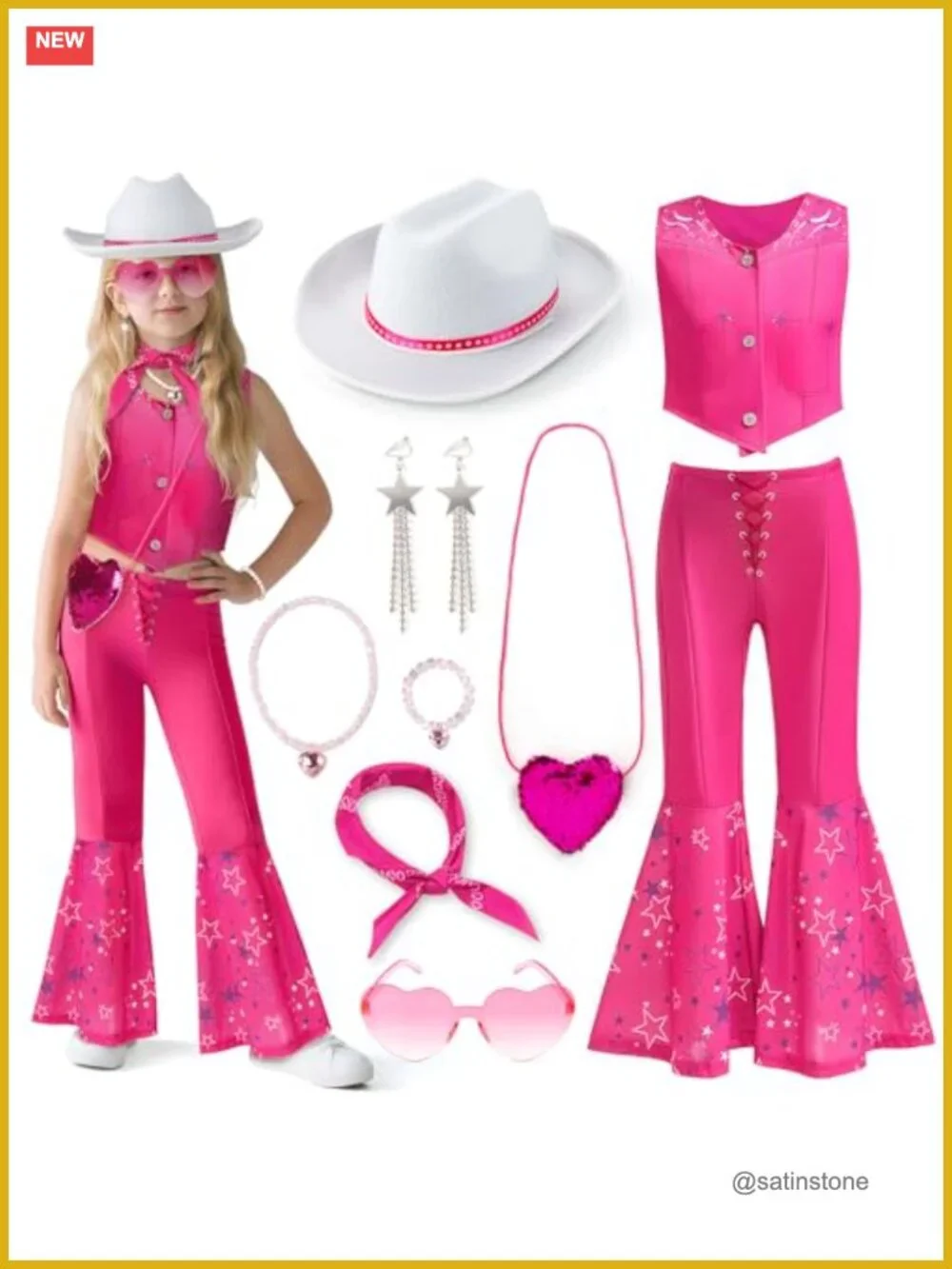 Kids Cowgirl Costume 10-Piece Western Rodeo Dress Up Outfit
